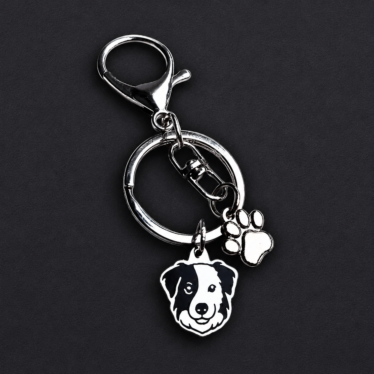 Llavero X2 charms PERRO + Huella Plateado