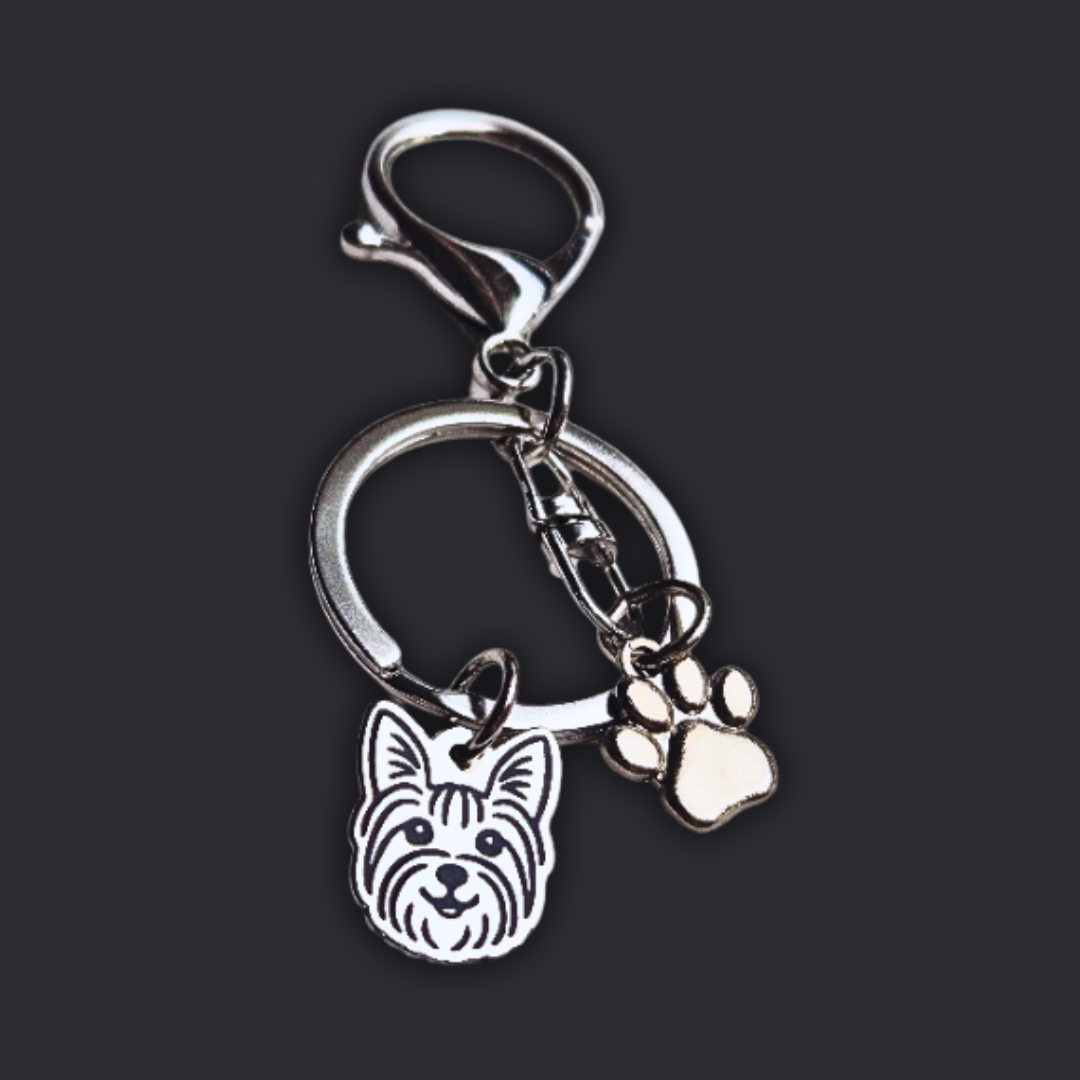 Llavero X2 charms PERRO + Huella Plateado