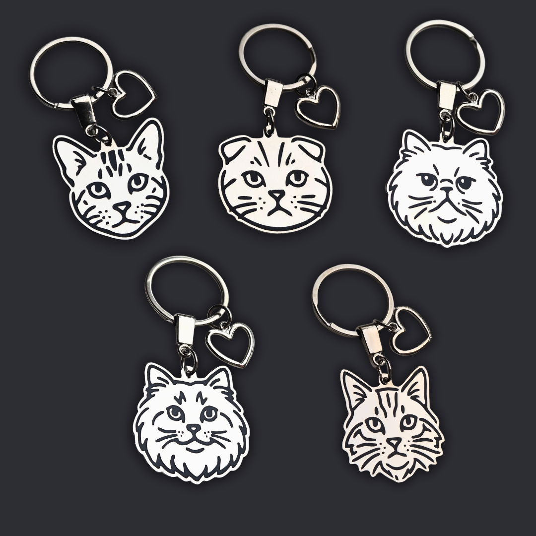 Llavero GATO + Corazón Plateado