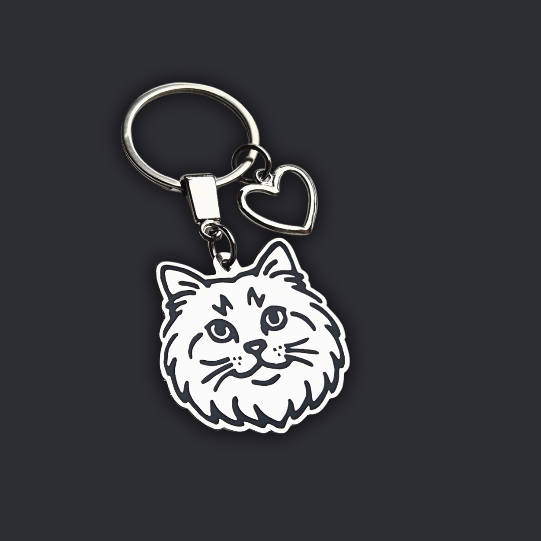 Llavero GATO + Corazón Plateado