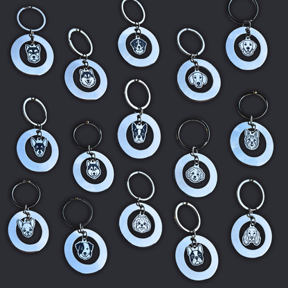 Llavero Plateado Circular + Dije PERRO