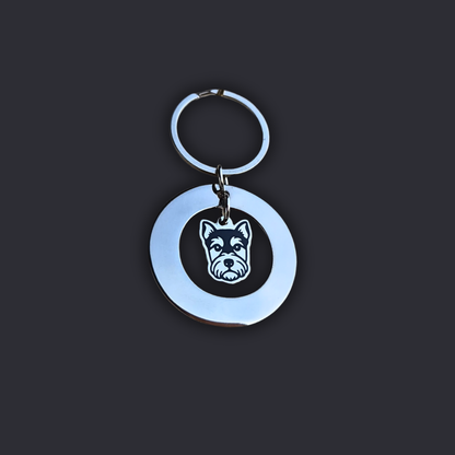 Llavero Plateado Circular + Dije PERRO