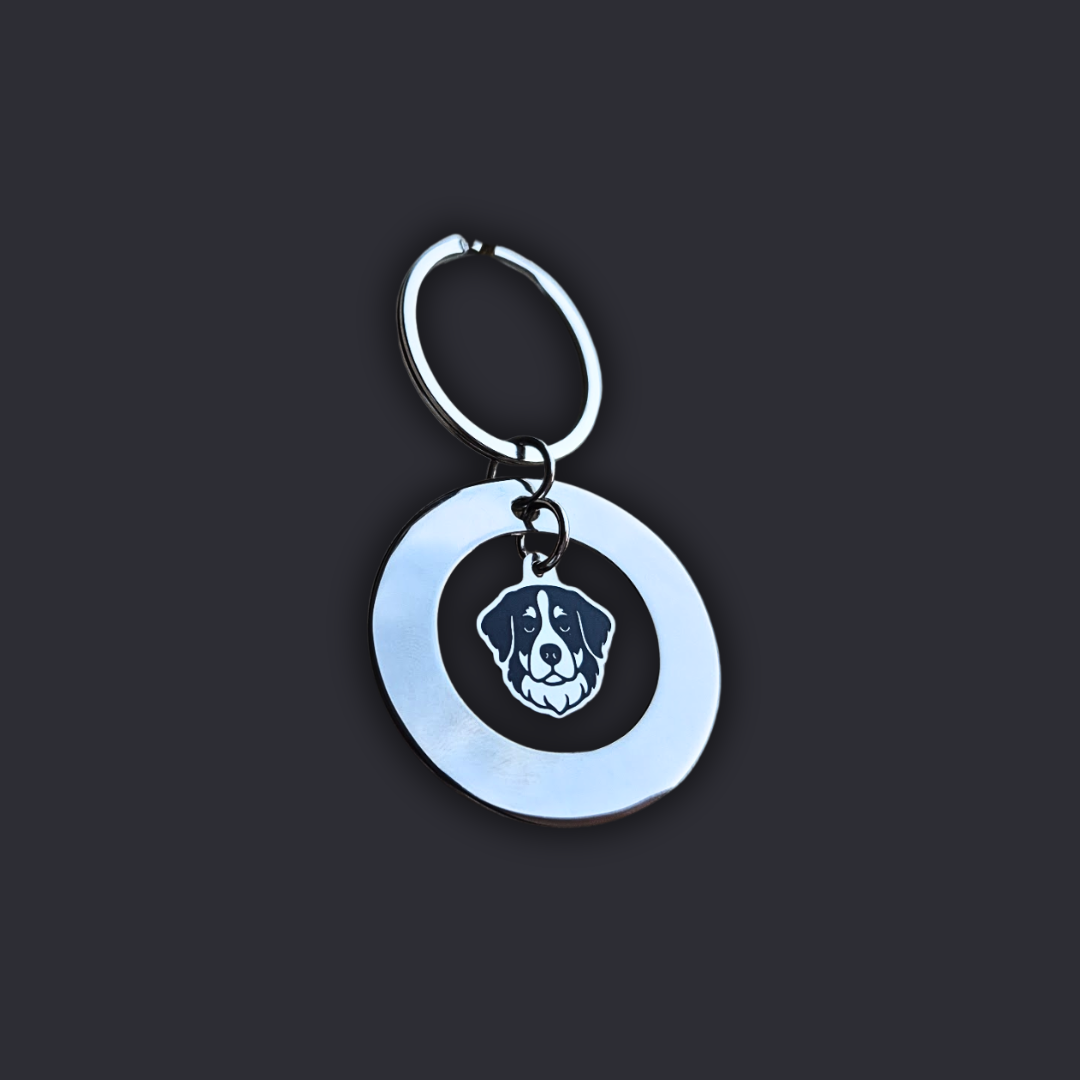 Llavero Plateado Circular + Dije PERRO