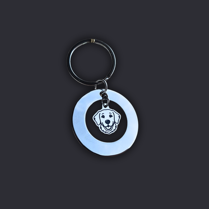 Llavero Plateado Circular + Dije PERRO