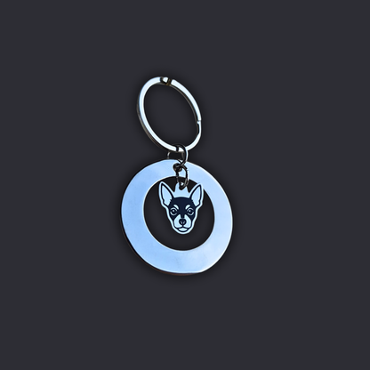 Llavero Plateado Circular + Dije PERRO