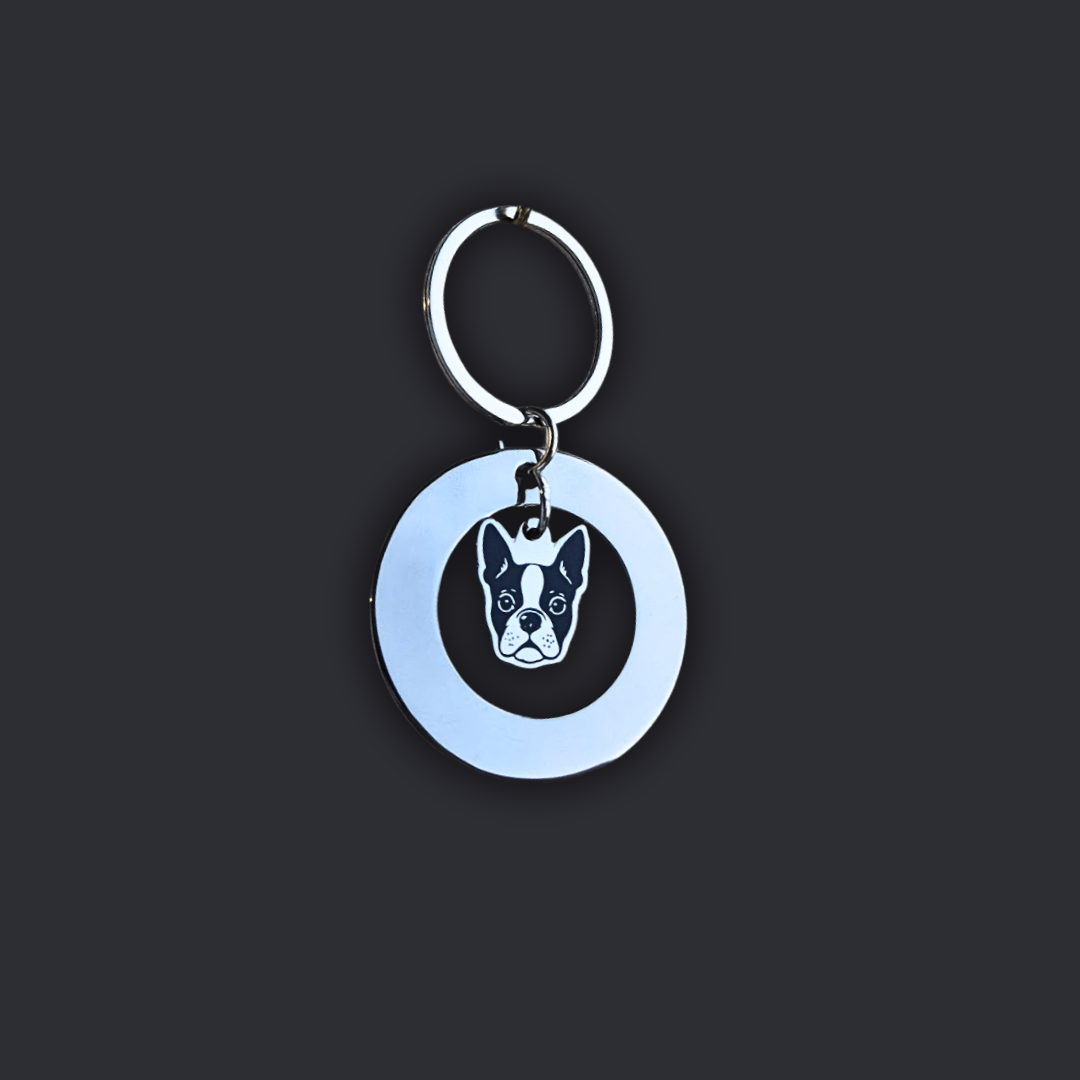 Llavero Plateado Circular + Dije PERRO
