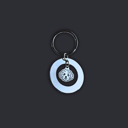 Llavero Plateado Circular + Dije PERRO