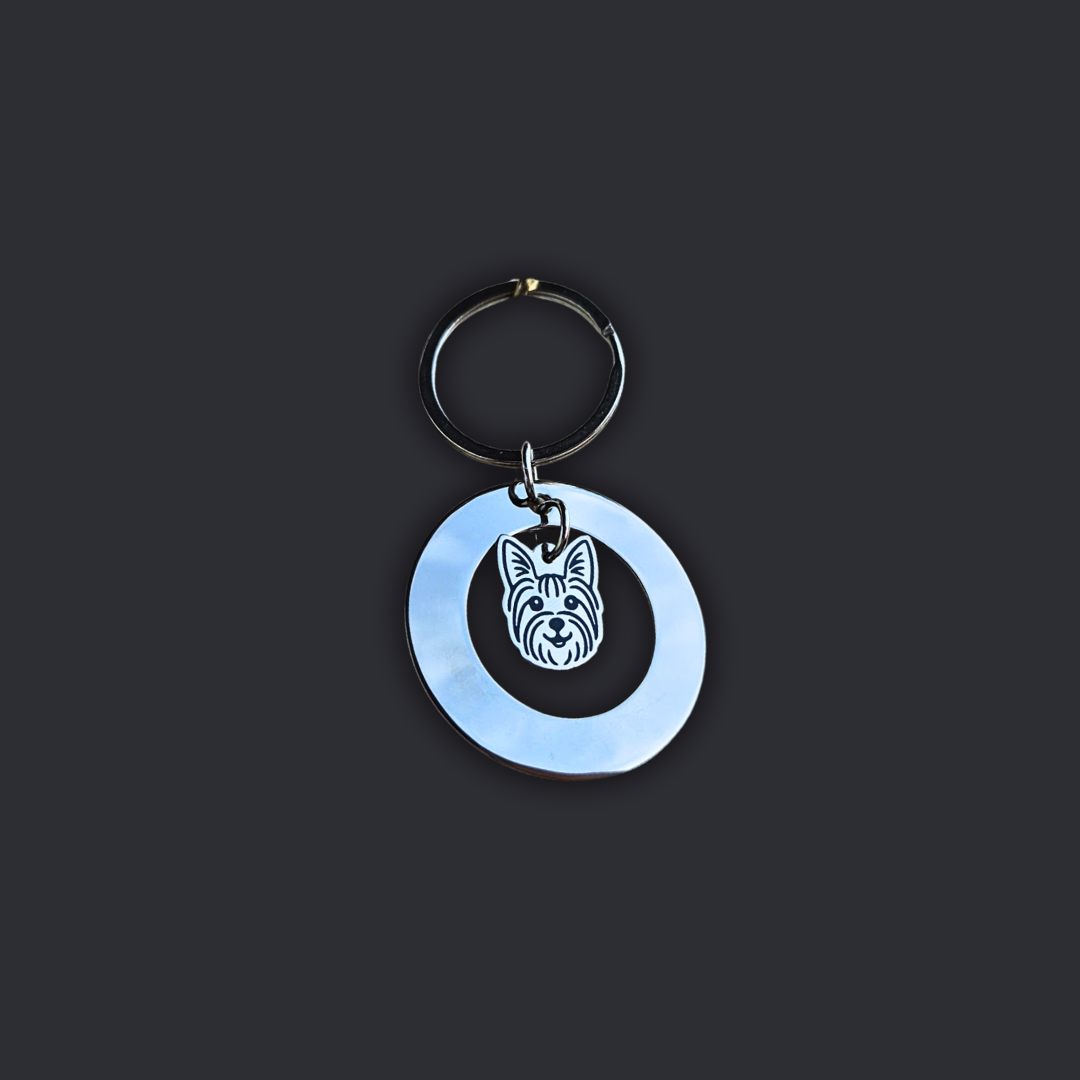 Llavero Plateado Circular + Dije PERRO