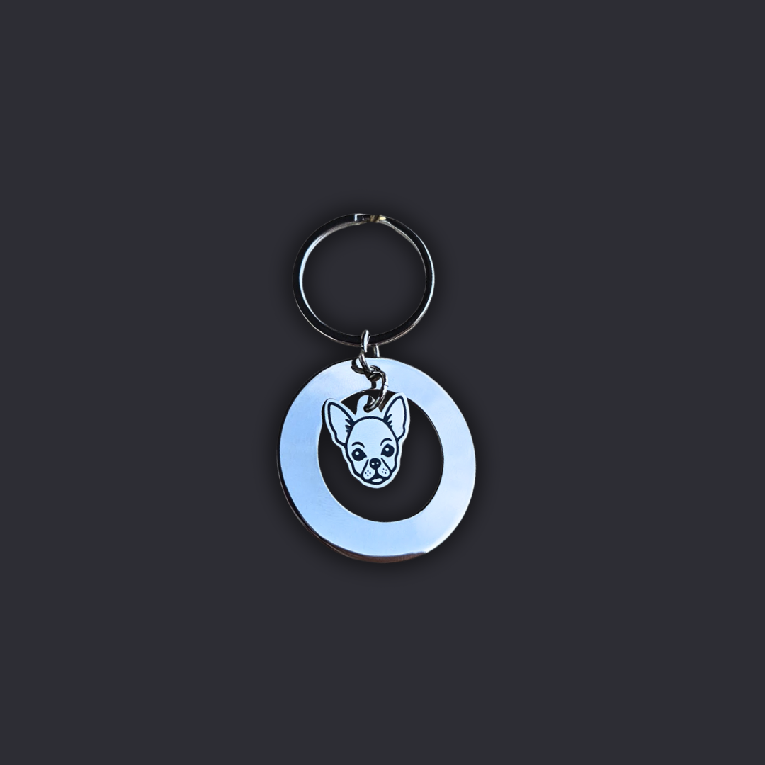 Llavero Plateado Circular + Dije PERRO