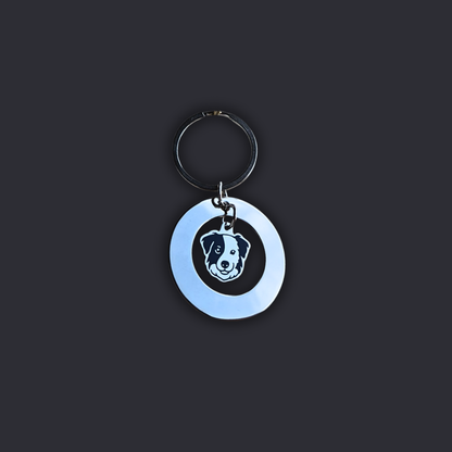 Llavero Plateado Circular + Dije PERRO