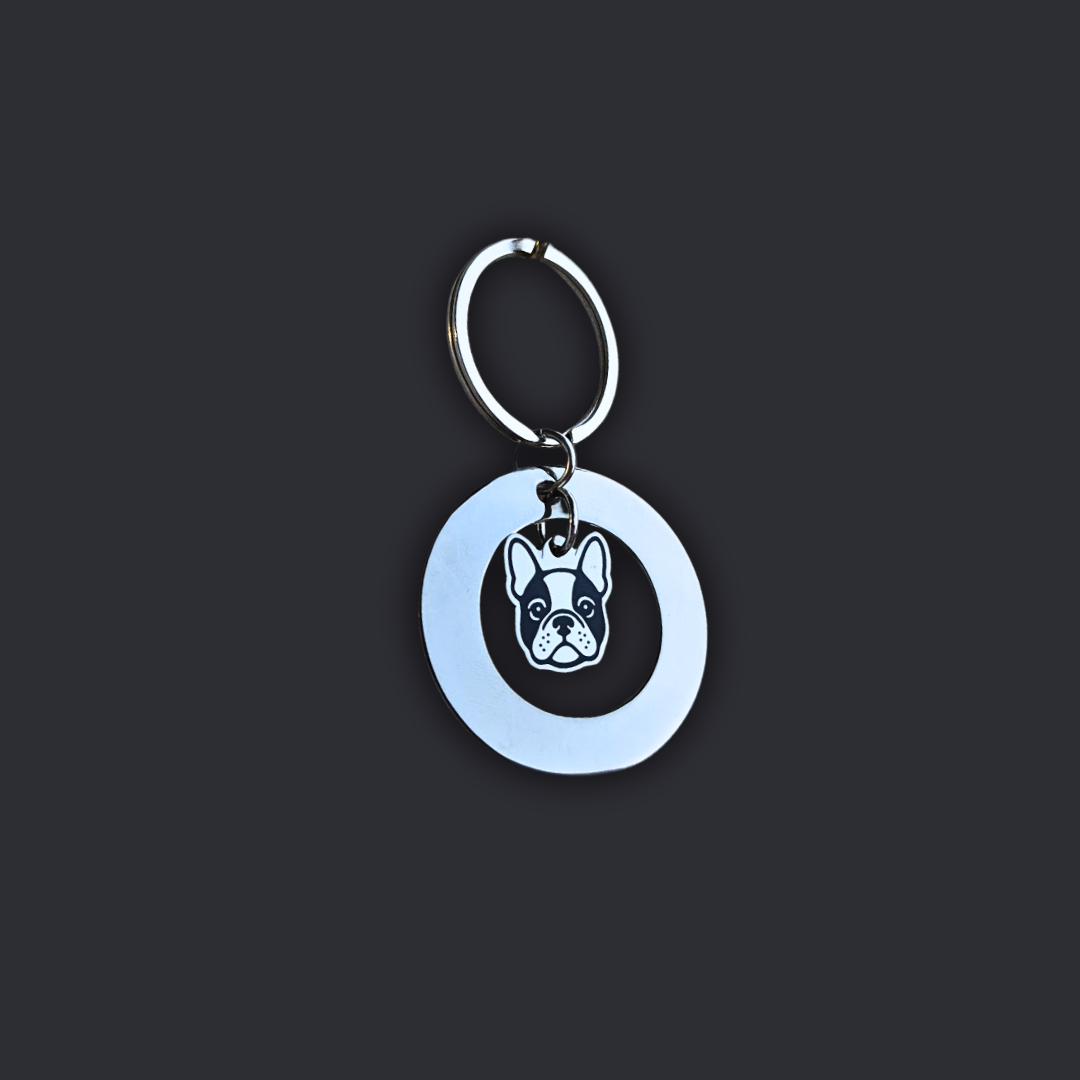 Llavero Plateado Circular + Dije PERRO