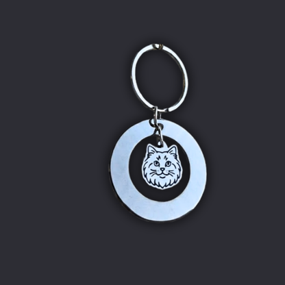 Llavero Plateado Circular + Dije GATO