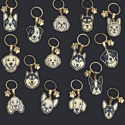 Llavero PERRO + Huella Dorado