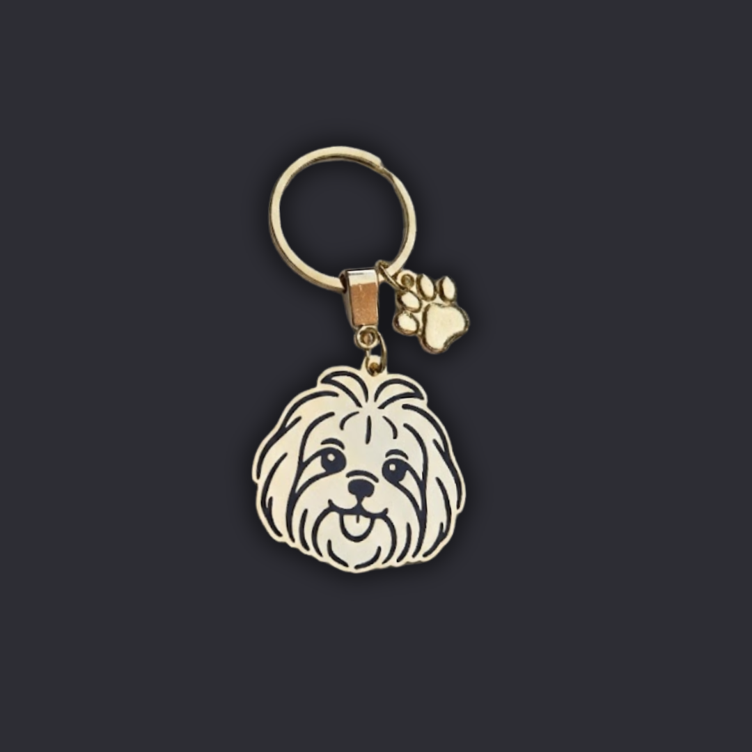 Llavero PERRO + Huella Dorado