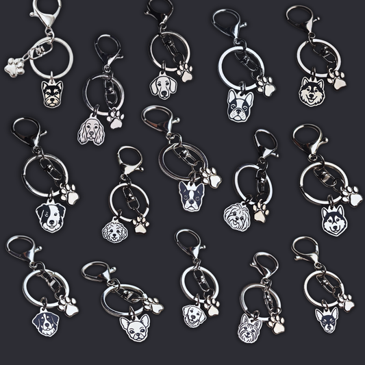 Llavero X2 charms PERRO + Huella Plateado