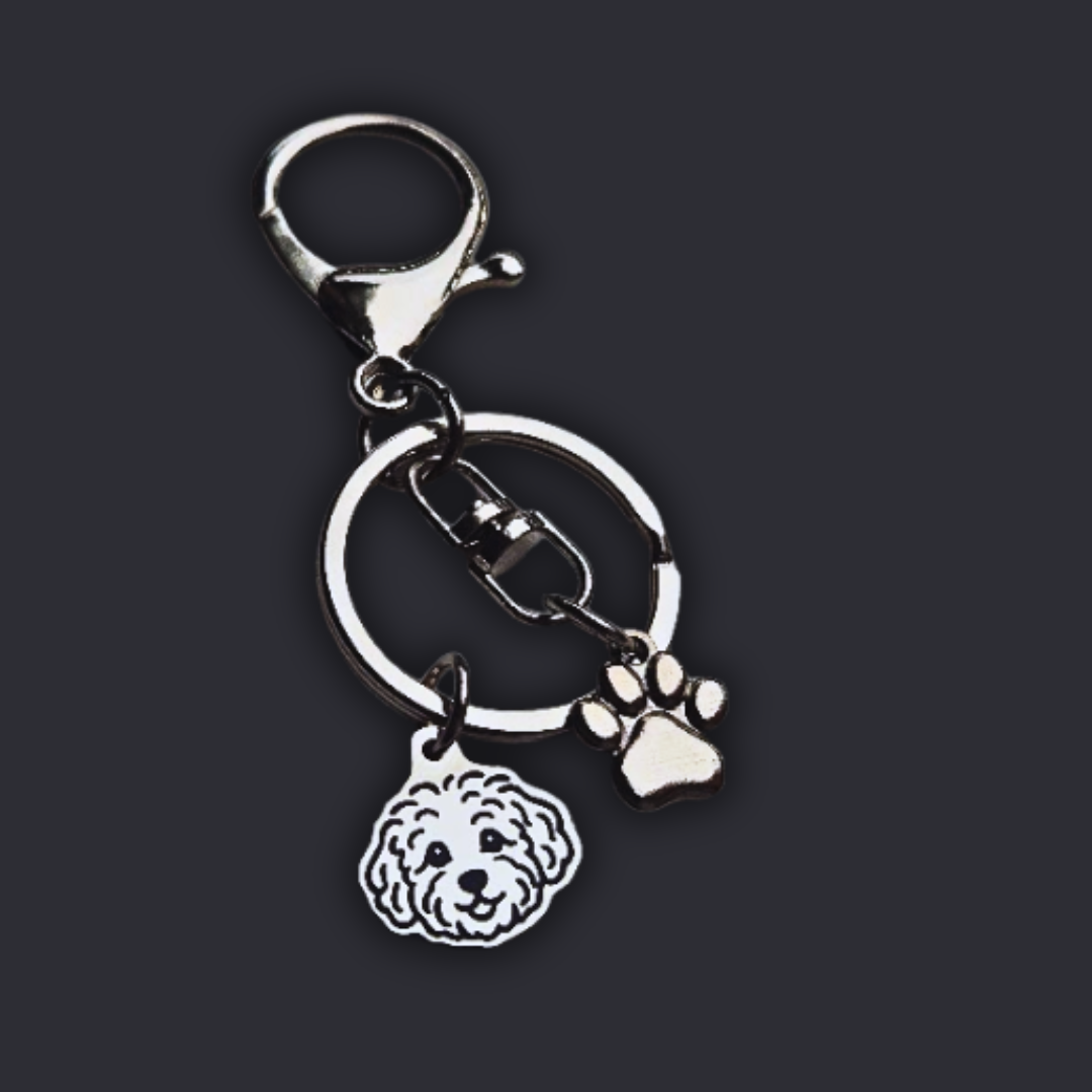 Llavero X2 charms PERRO + Huella Plateado