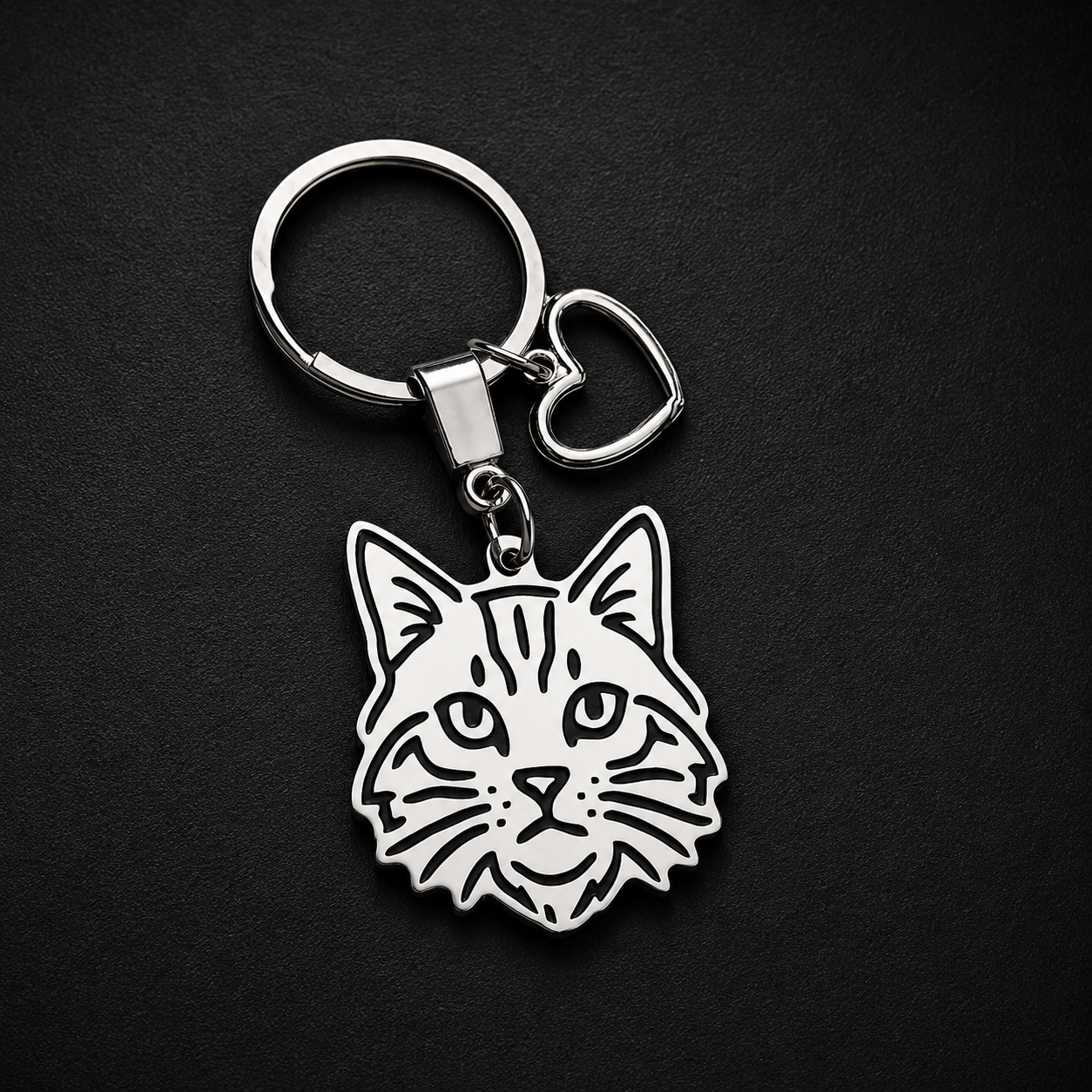 Llavero GATO + Corazón Plateado
