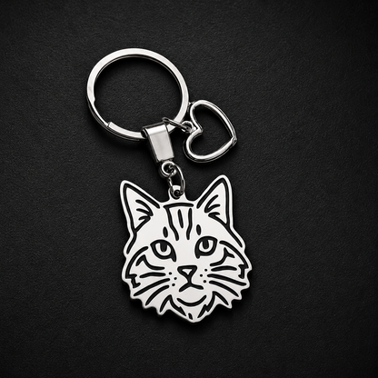 Llavero GATO + Corazón Plateado
