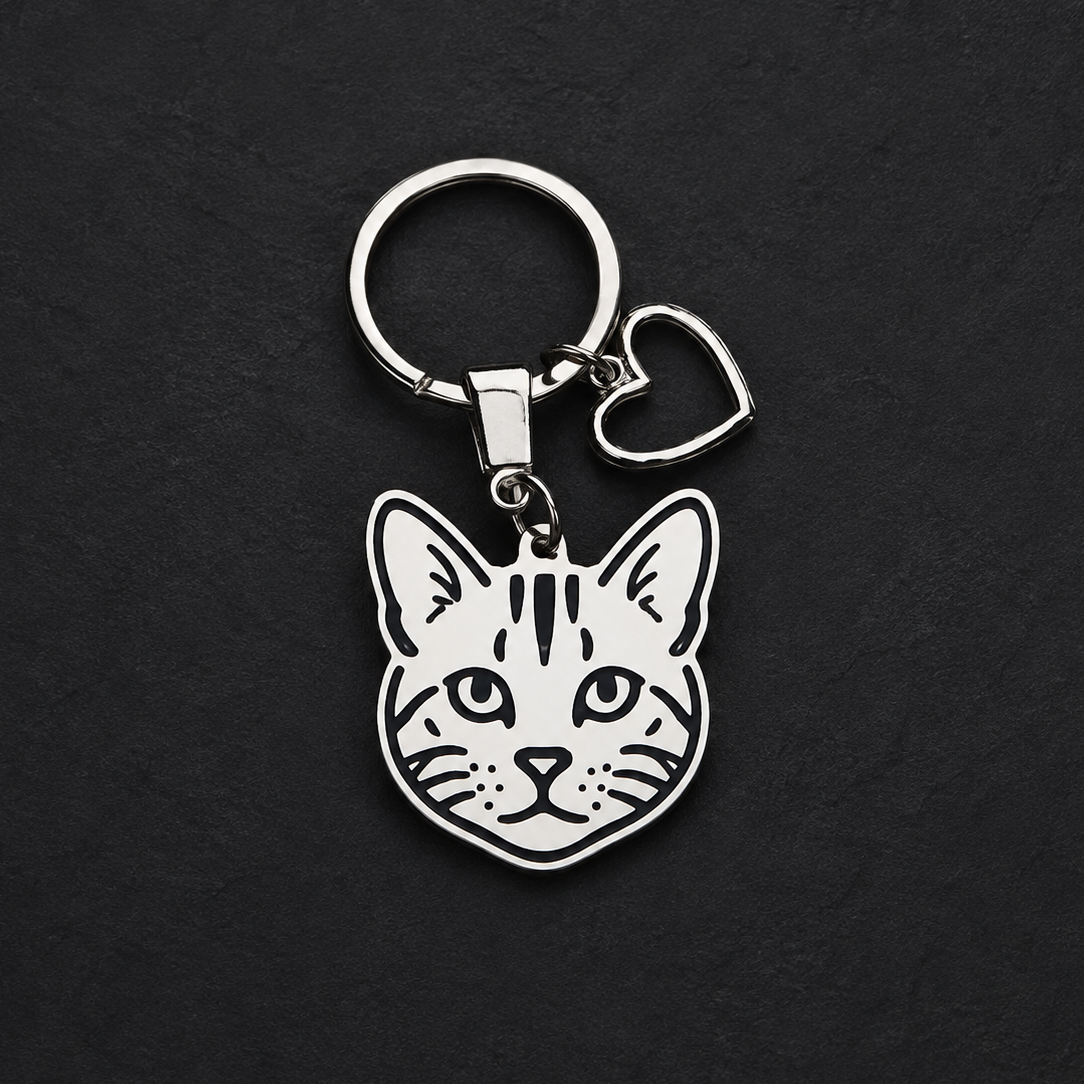 Llavero GATO + Corazón Plateado
