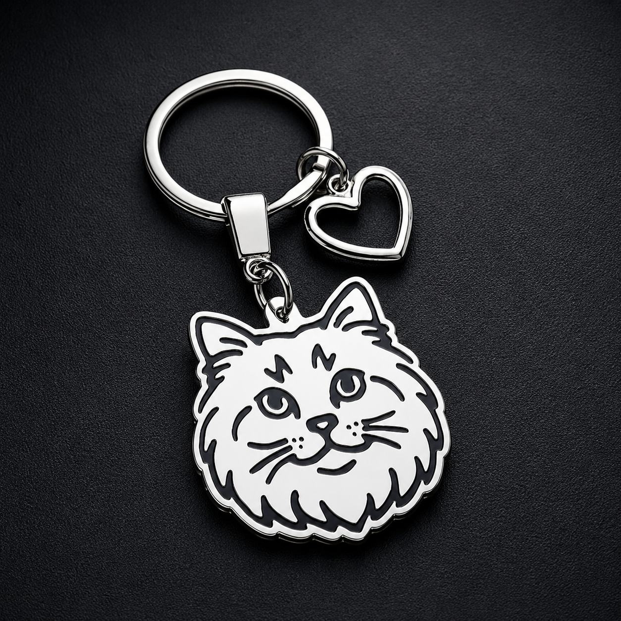 Llavero GATO + Corazón Plateado