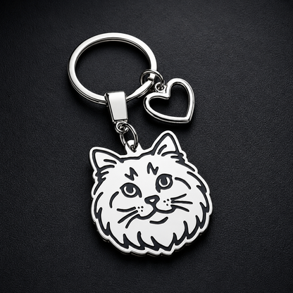 Llavero GATO + Corazón Plateado