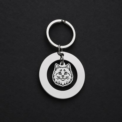 Llavero Plateado Circular + Charm GATO