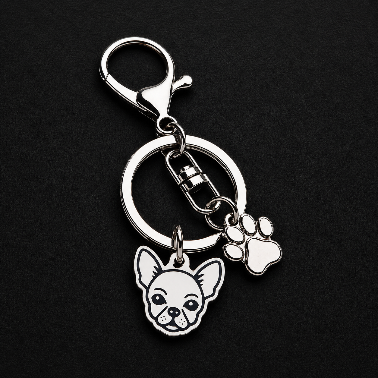 Llavero X2 charms PERRO + Huella Plateado