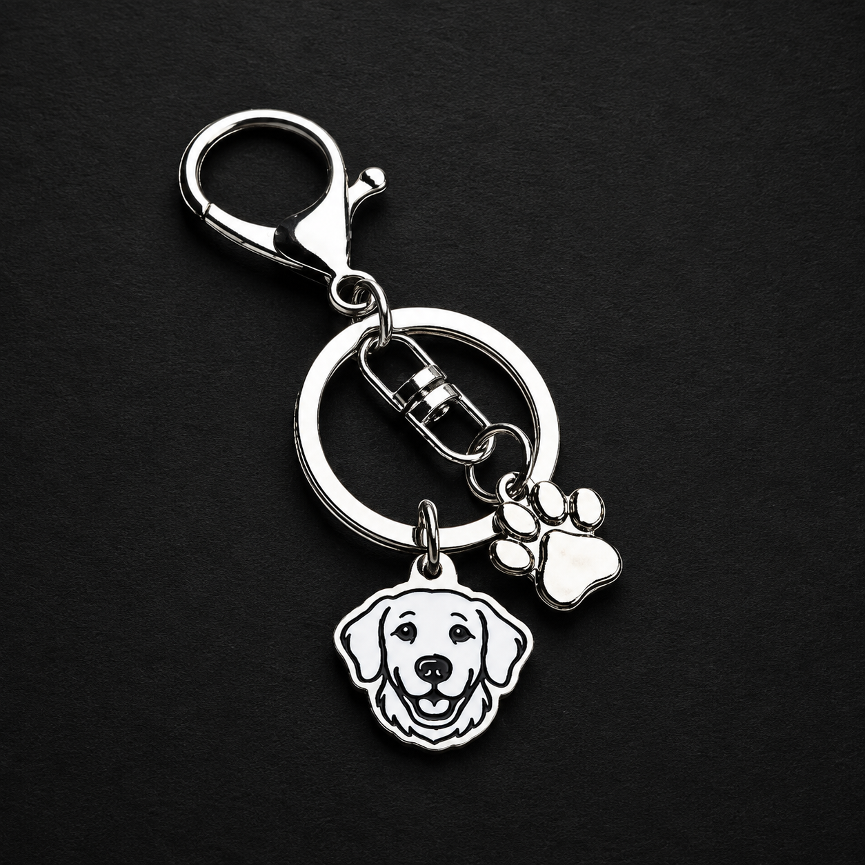 Llavero X2 charms PERRO + Huella Plateado