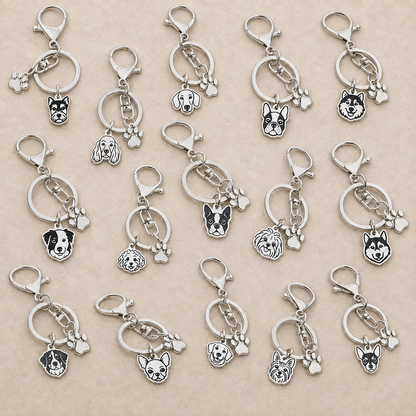 Llavero X2 charms PERRO + Huella Plateado