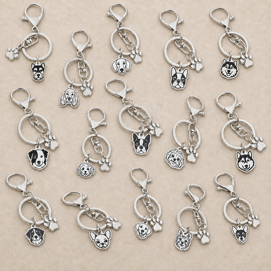 Llavero X2 charms PERRO + Huella Plateado