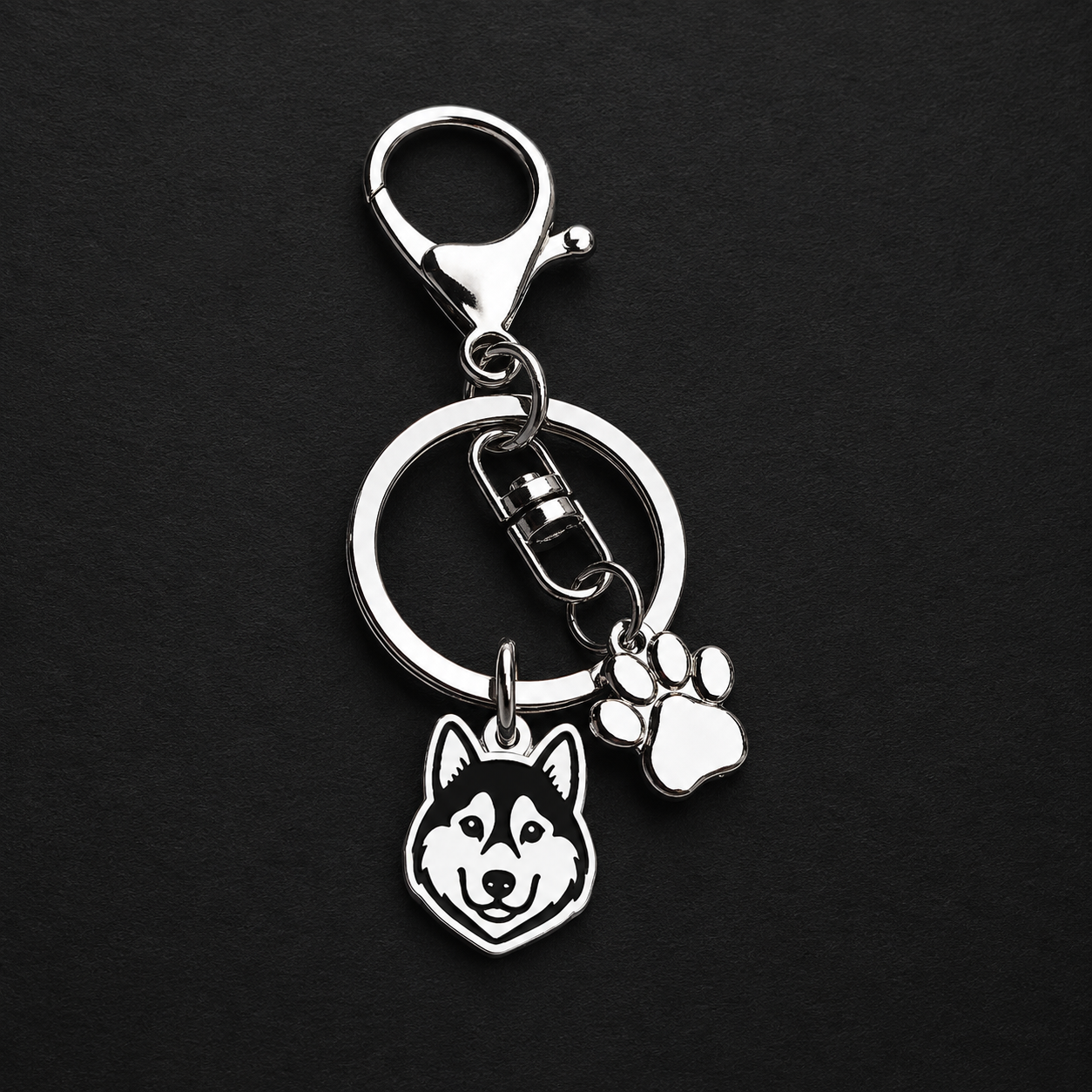 Llavero X2 charms PERRO + Huella Plateado