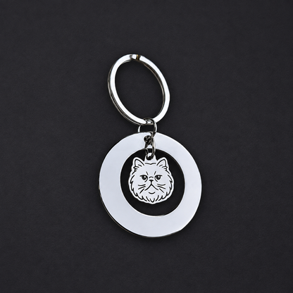 Llavero Plateado Circular + Charm GATO