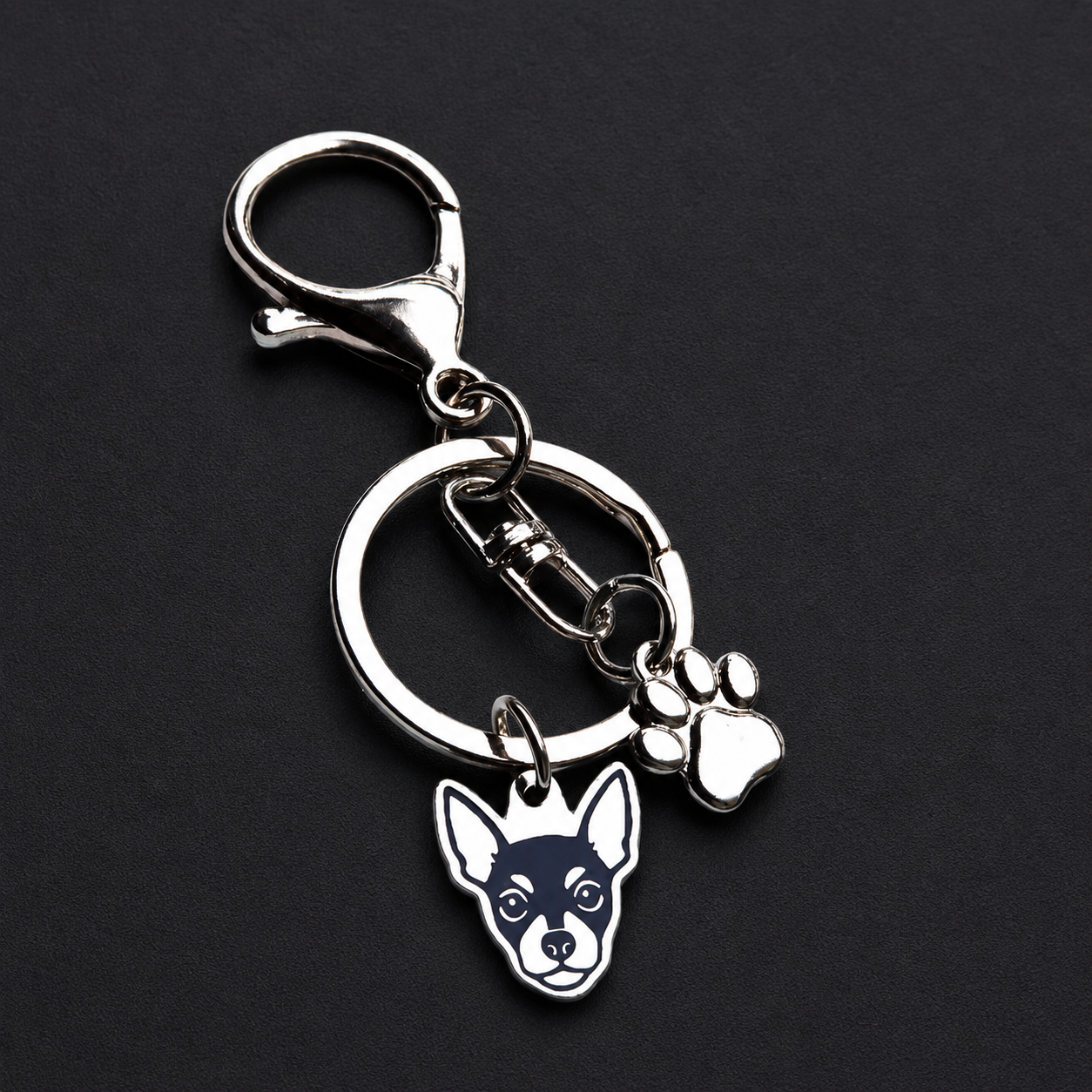 Llavero X2 charms PERRO + Huella Plateado