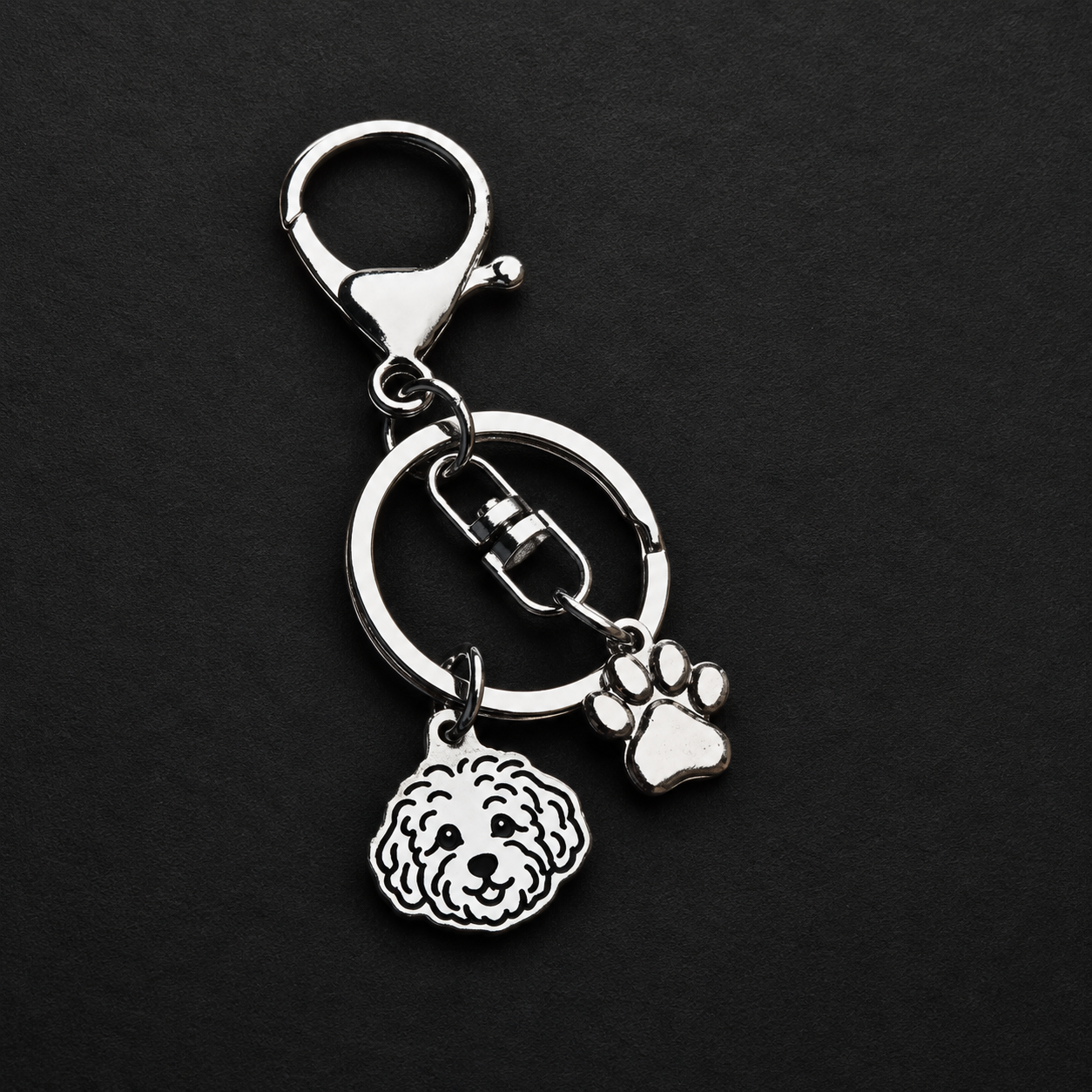 Llavero X2 charms PERRO + Huella Plateado