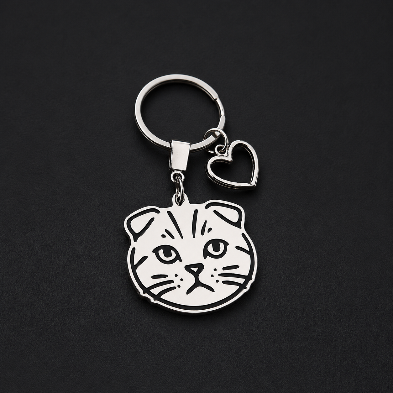 Llavero GATO + Corazón Plateado