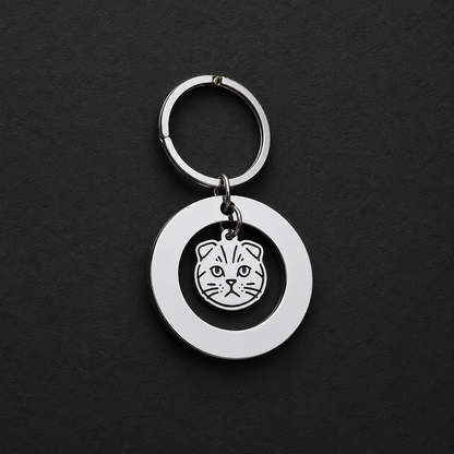 Llavero Plateado Circular + Charm GATO
