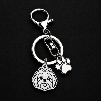 Llavero X2 charms PERRO + Huella Plateado