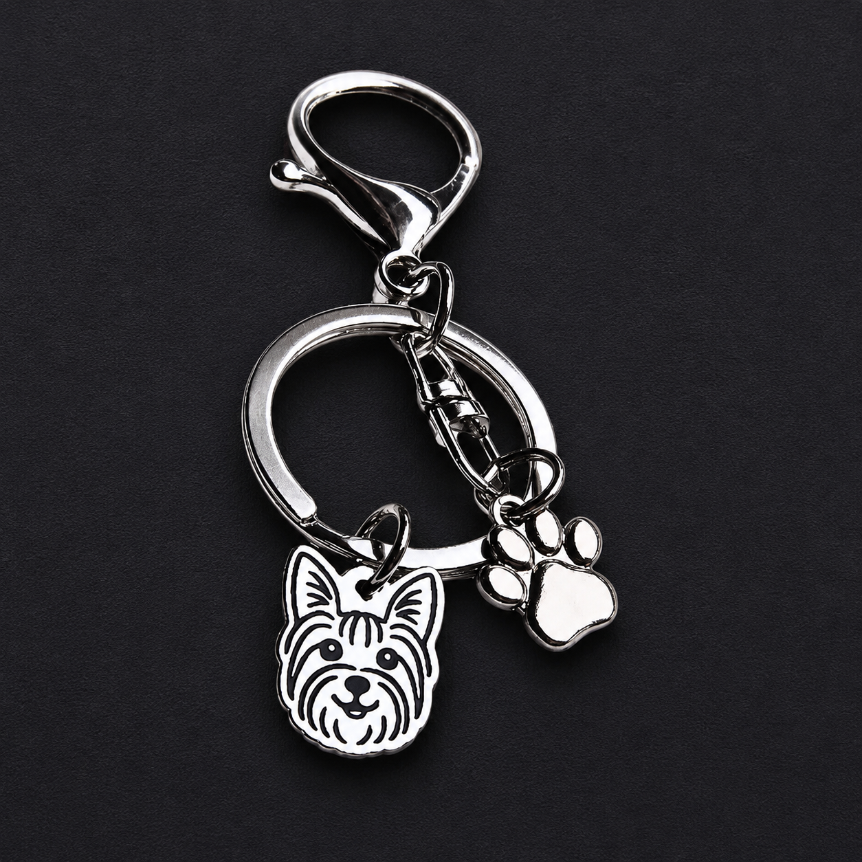 Llavero X2 charms PERRO + Huella Plateado